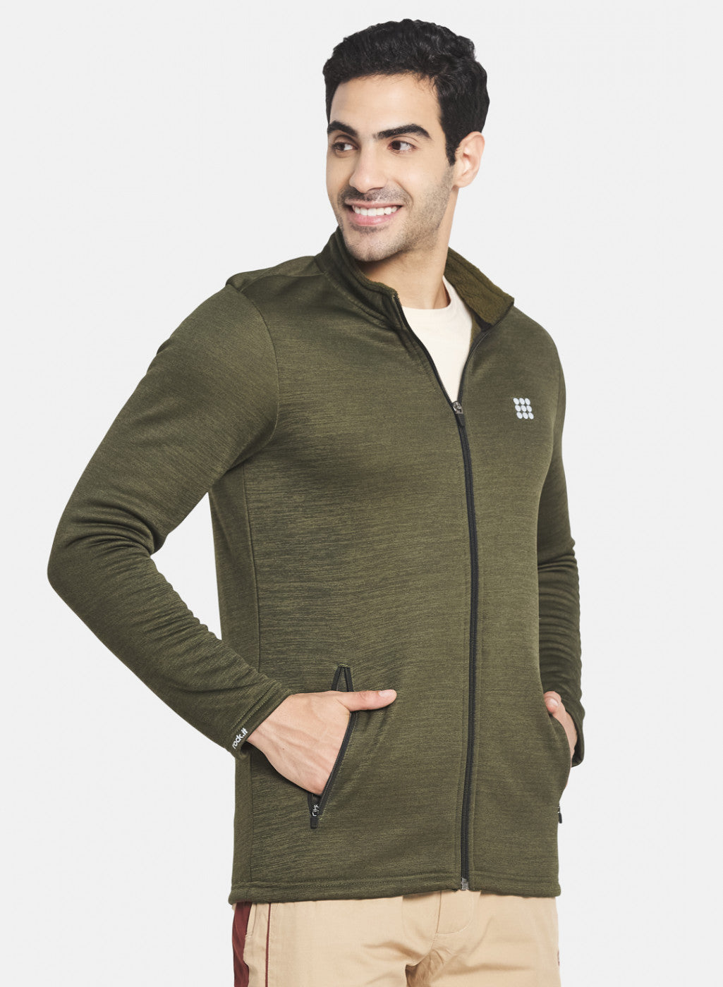 Men Olive Solid Sweatshirt