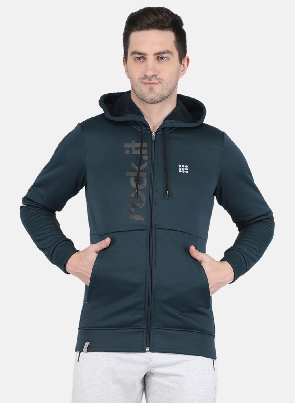 Rock.it Men Teal Blue Printed Sweatshirt