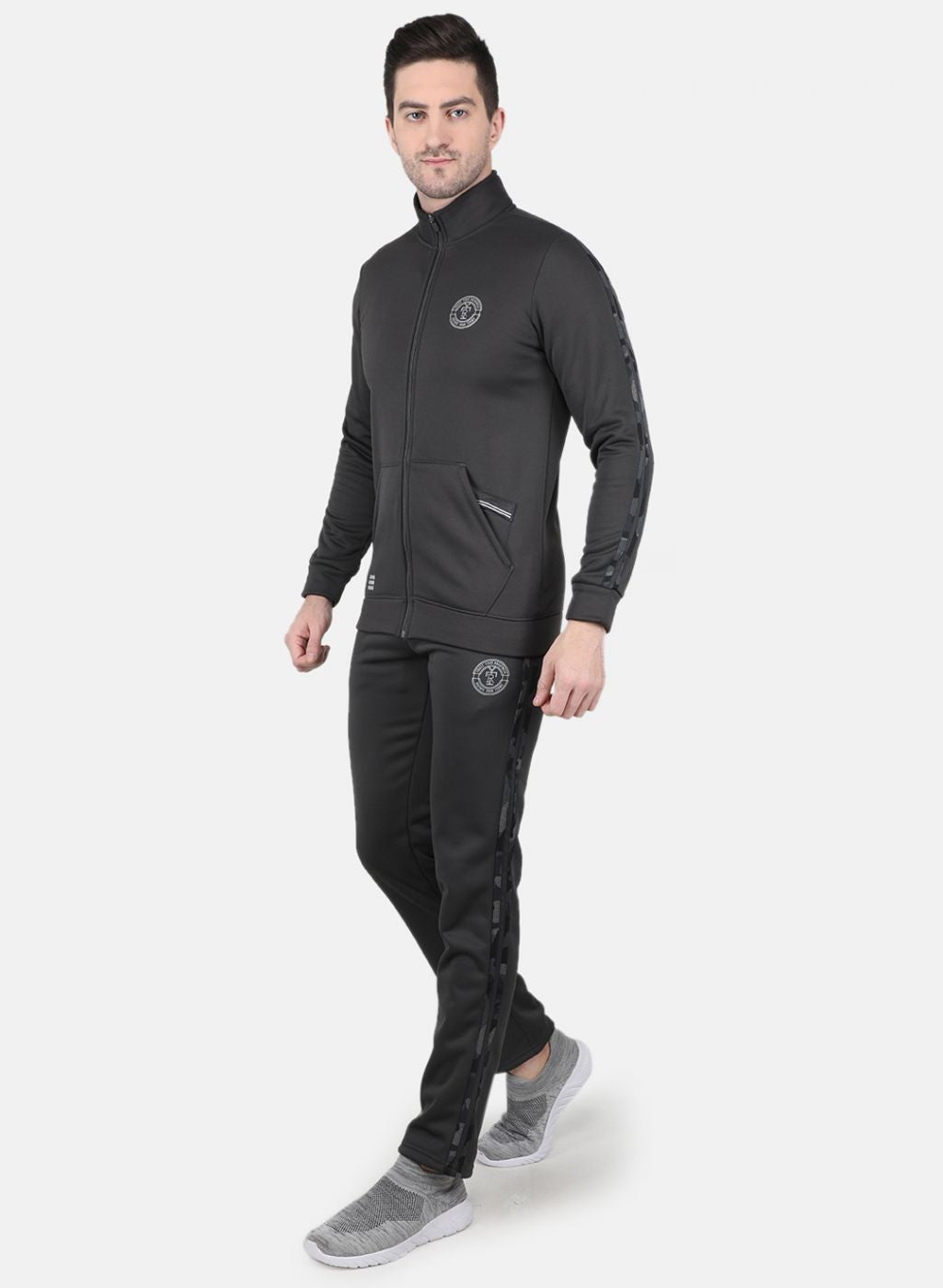Men Grey Solid Tracksuit