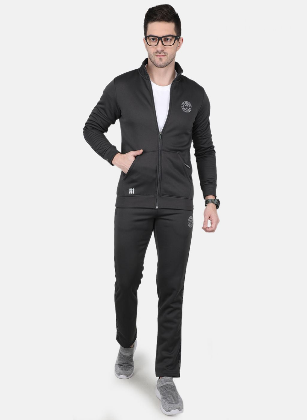Men Grey Solid Tracksuit
