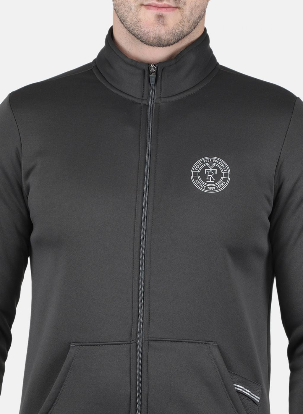 Men Grey Solid Tracksuit