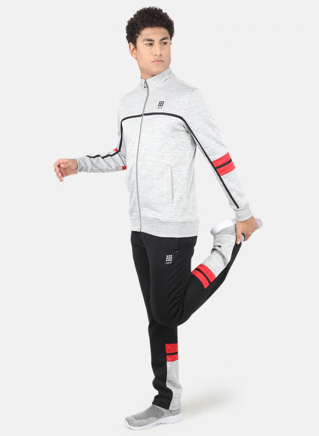 Men Grey & Black Solid Tracksuit