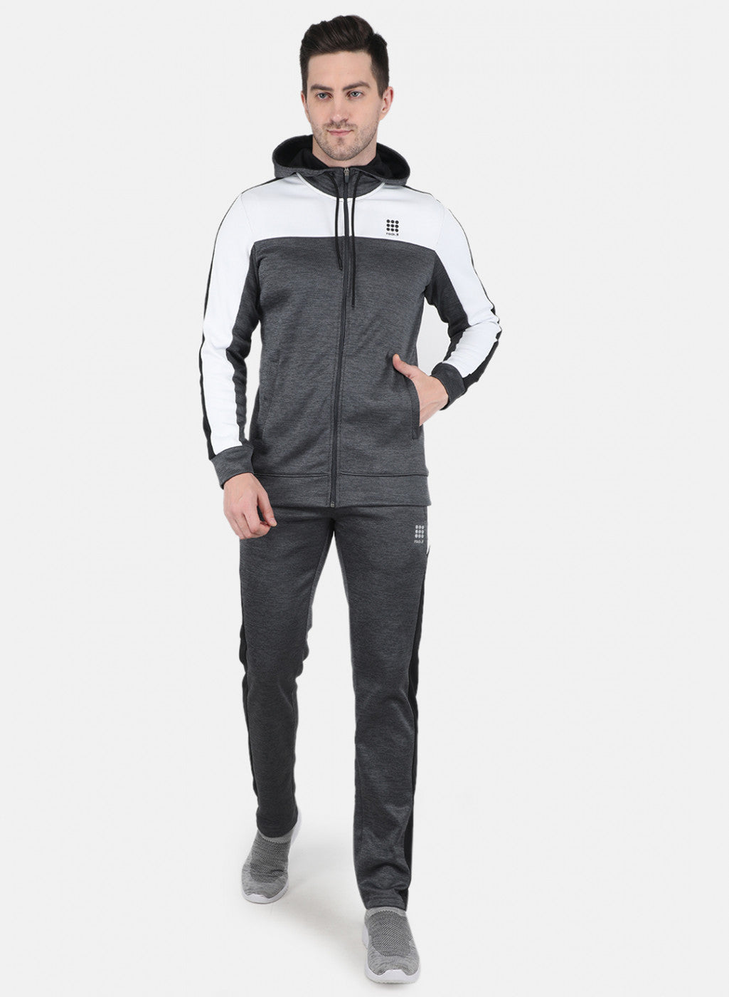Men Grey Self Design Tracksuit