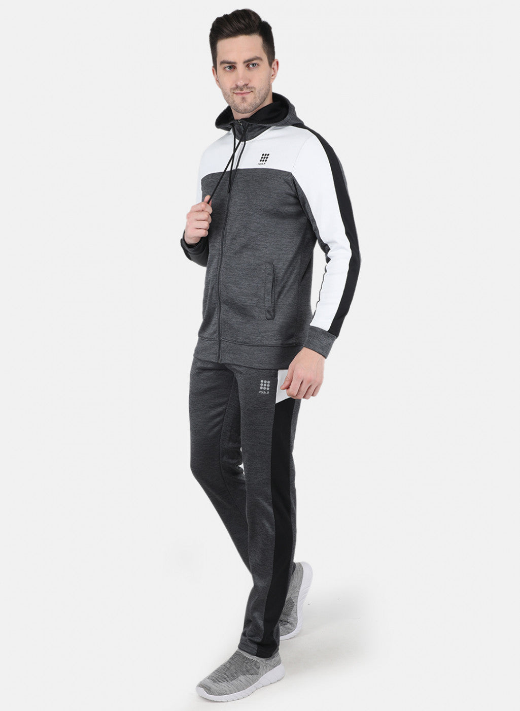 Men Grey Self Design Tracksuit