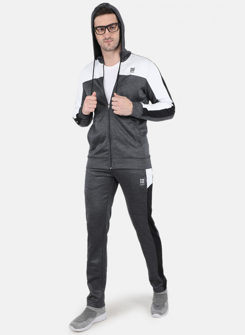 Men Grey Self Design Tracksuit