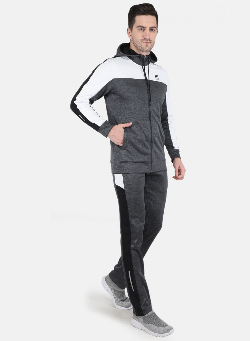 Men Grey Self Design Tracksuit