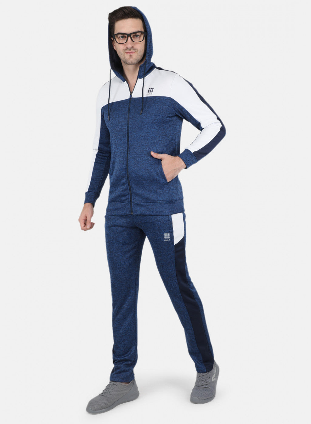 Men Blue Self Design Tracksuit