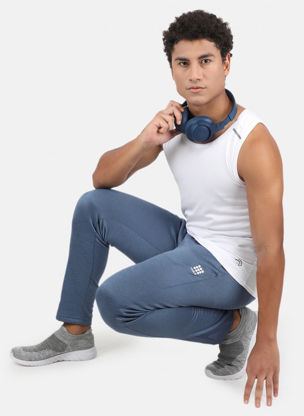Men Blue Self Design Trackpant