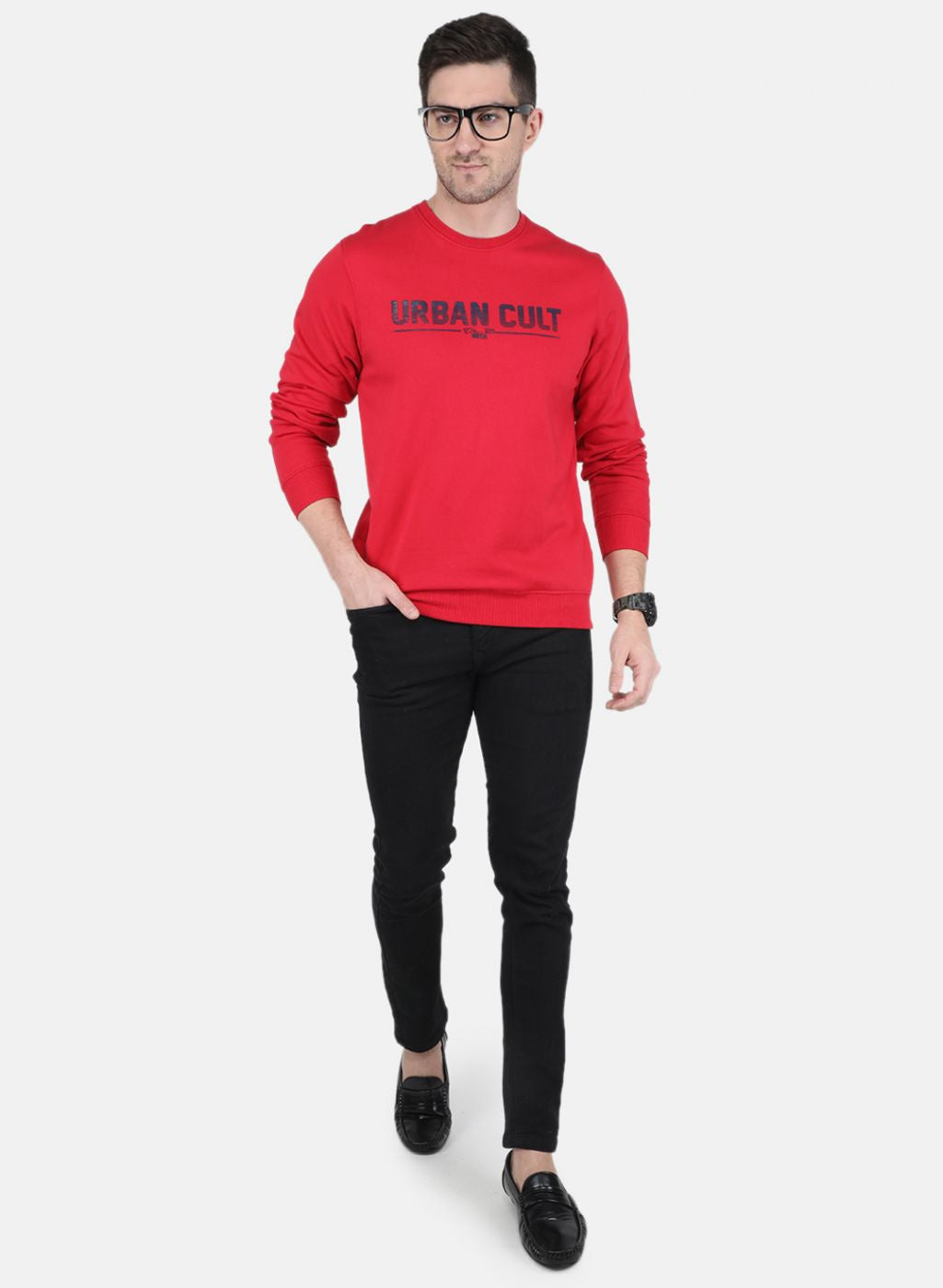Men Red Solid Sweatshirt