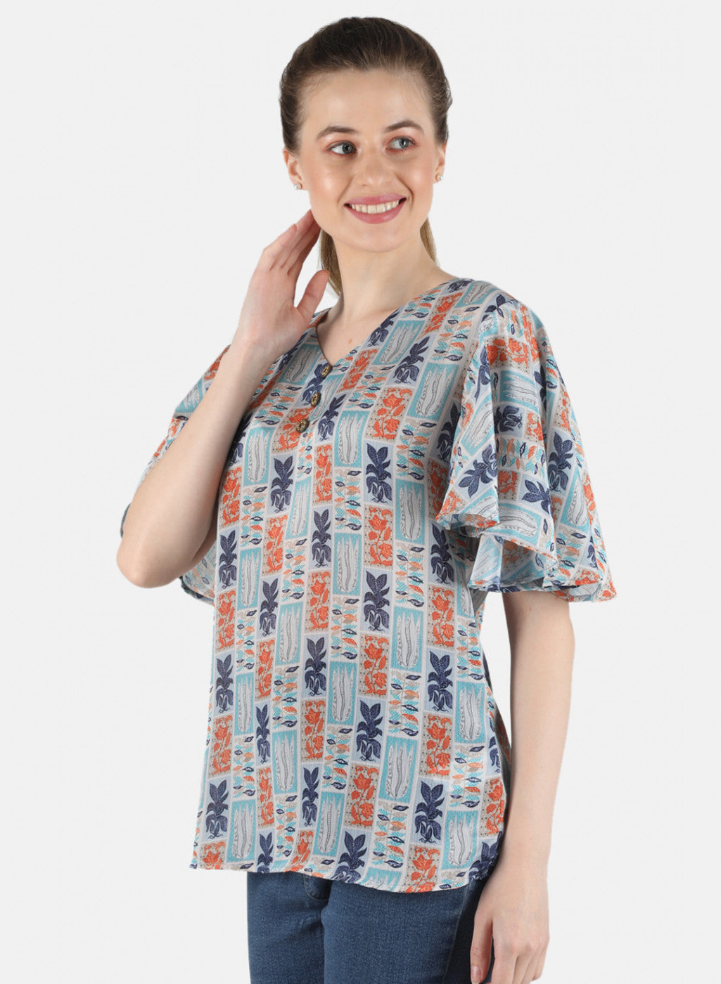 Women Blue Printed Top