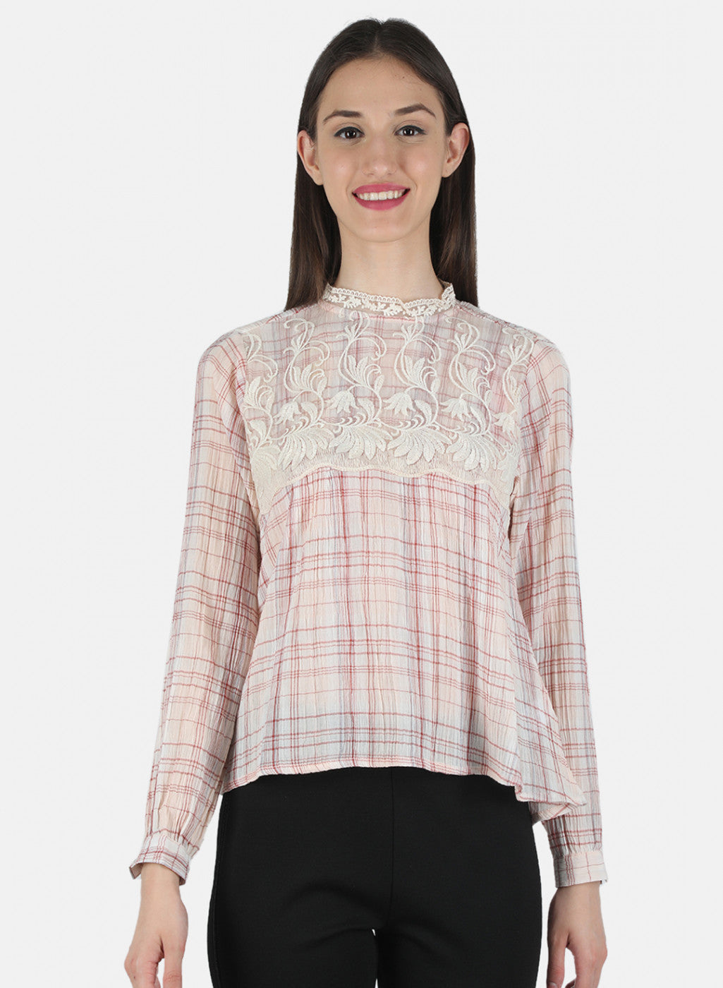Women Peach Check Top
