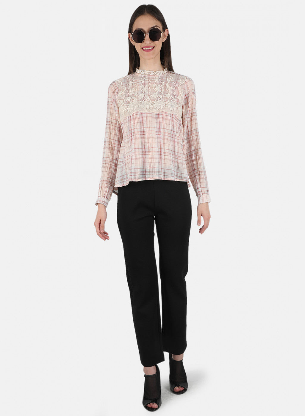 Women Peach Check Top