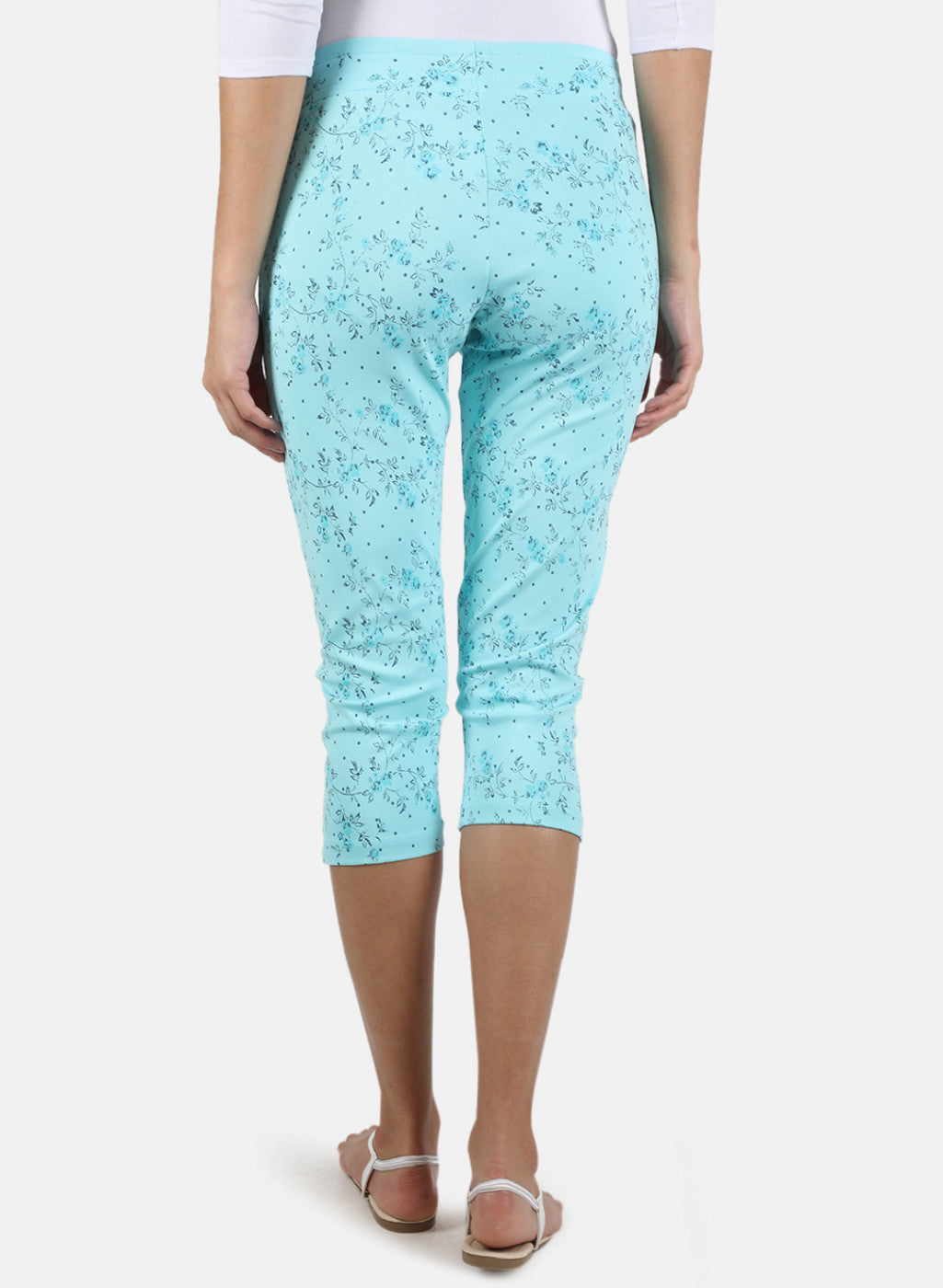 Women Aqua Blue Printed Capri