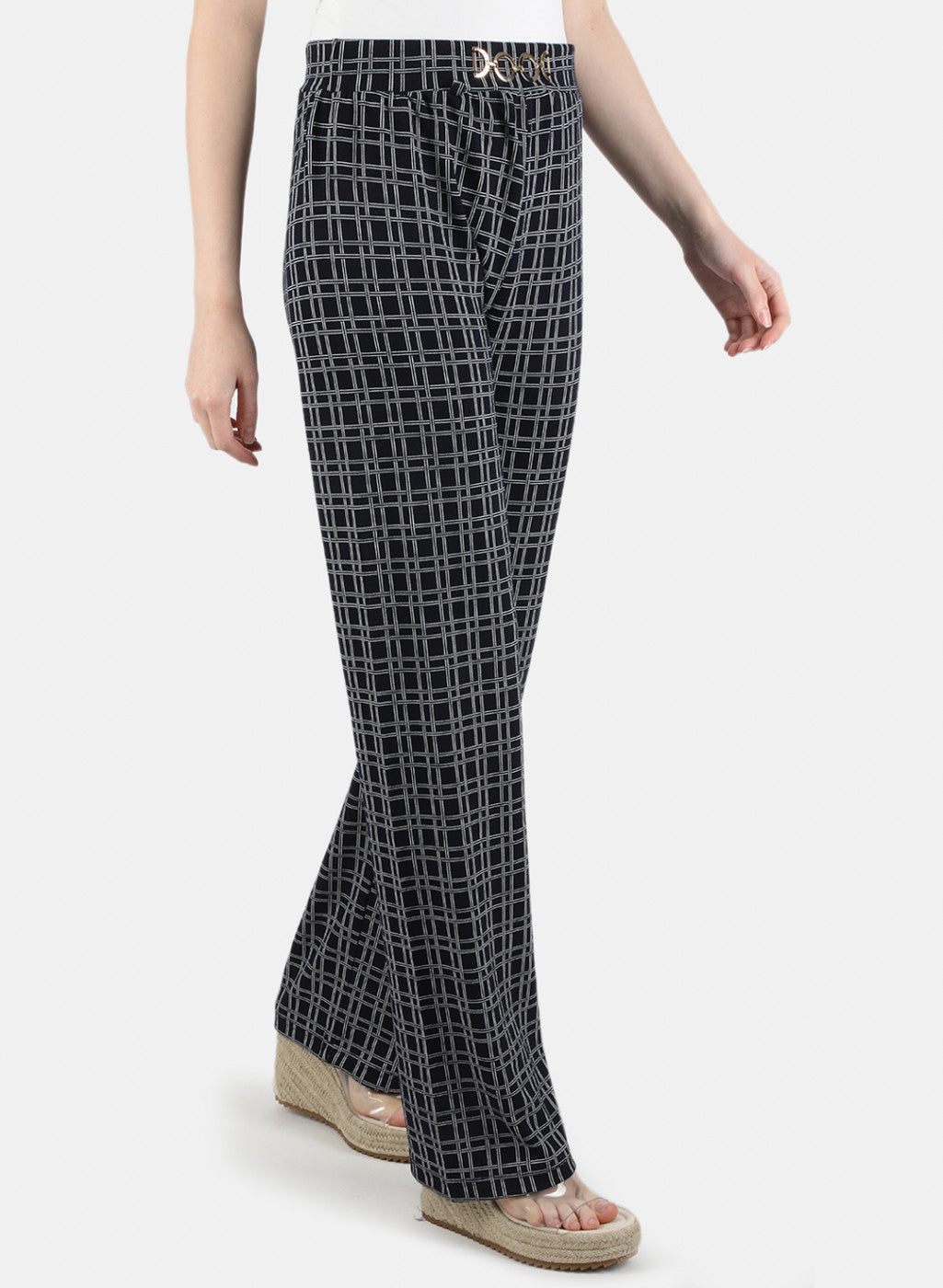 Women Navy Blue Jaquard Jegging