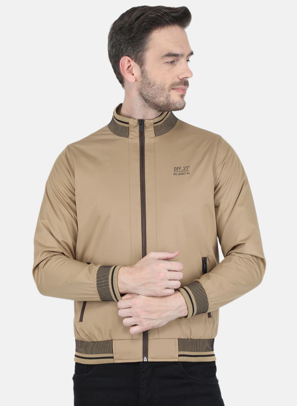 Men Khaki Solid Jacket