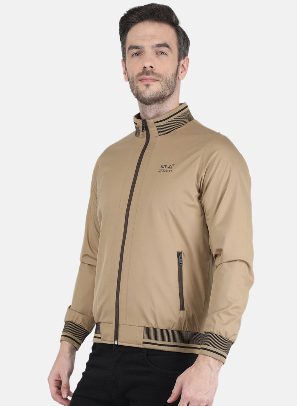Men Khaki Solid Jacket