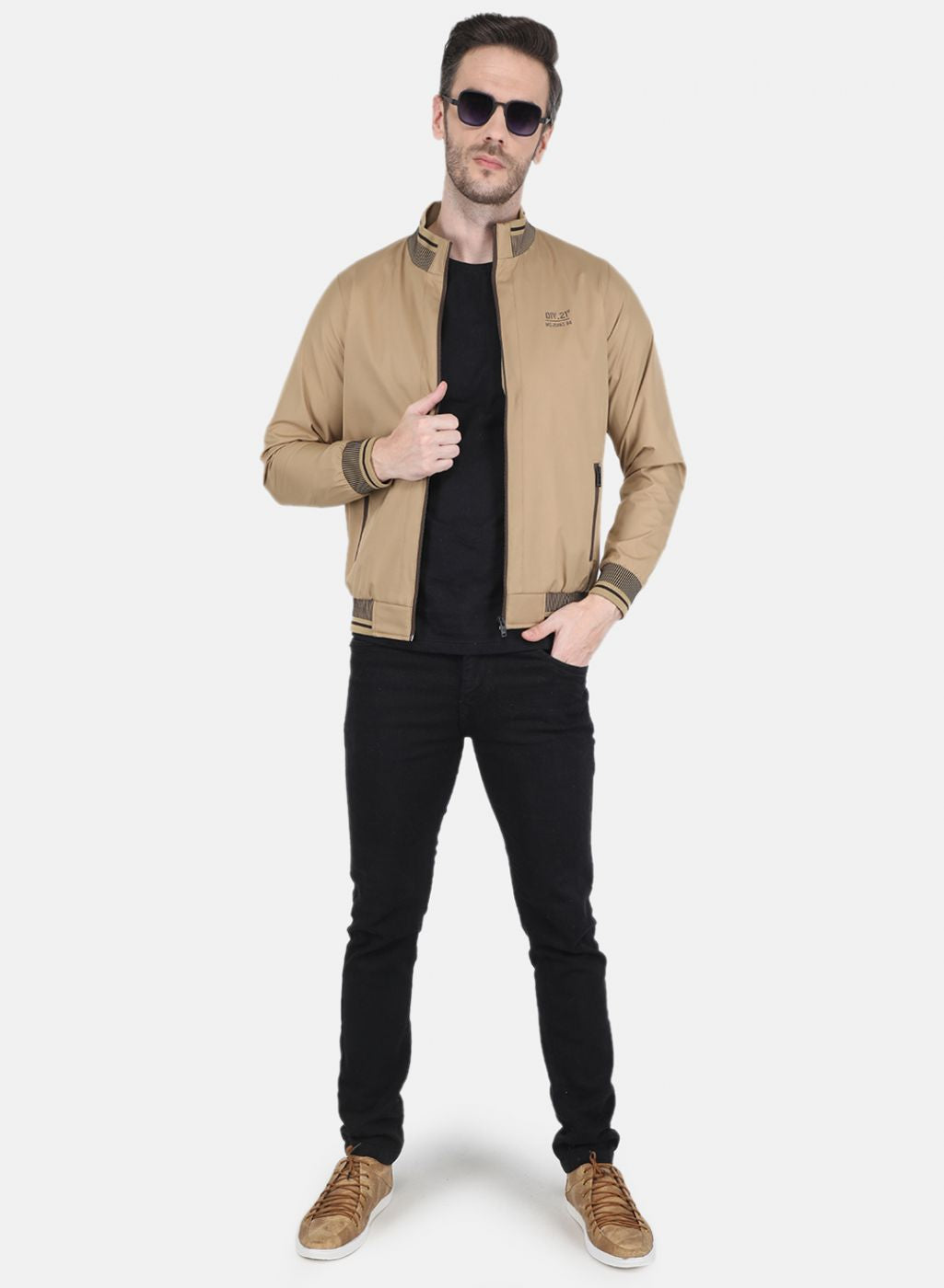 Men Khaki Solid Jacket