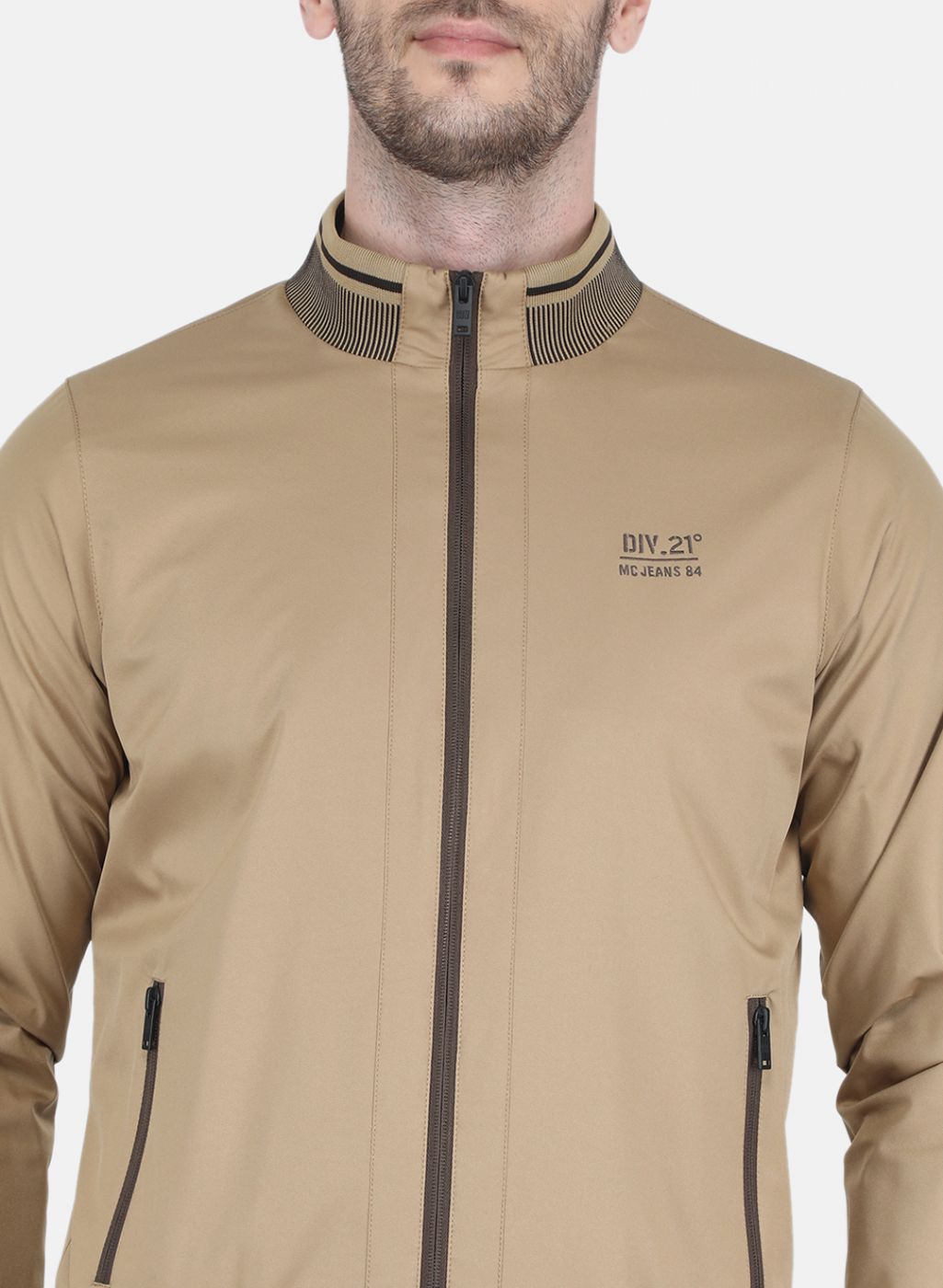 Men Khaki Solid Jacket