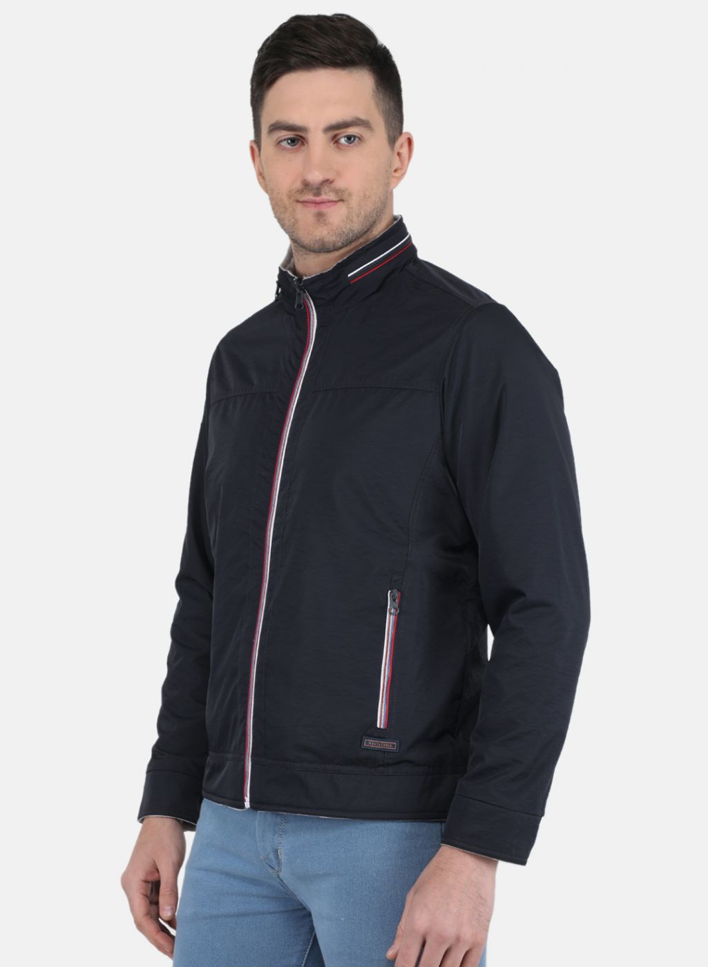 Men NAvy Blue Solid Jacket