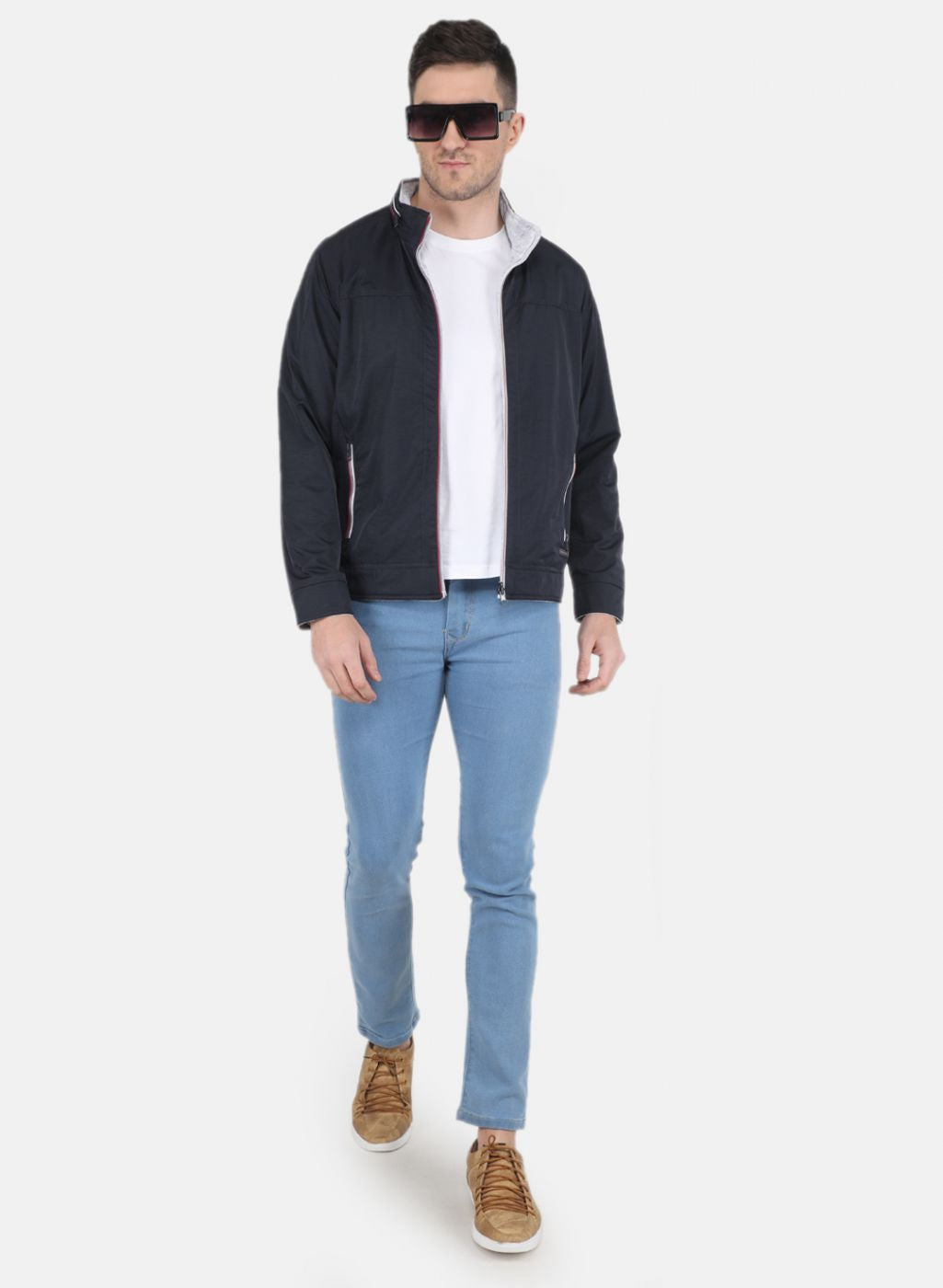 Men NAvy Blue Solid Jacket