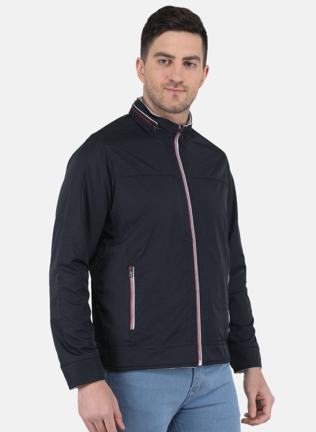 Men NAvy Blue Solid Jacket