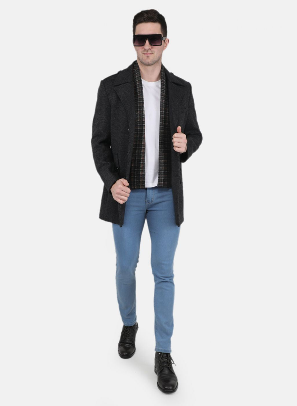 Men Grey Solid Coat