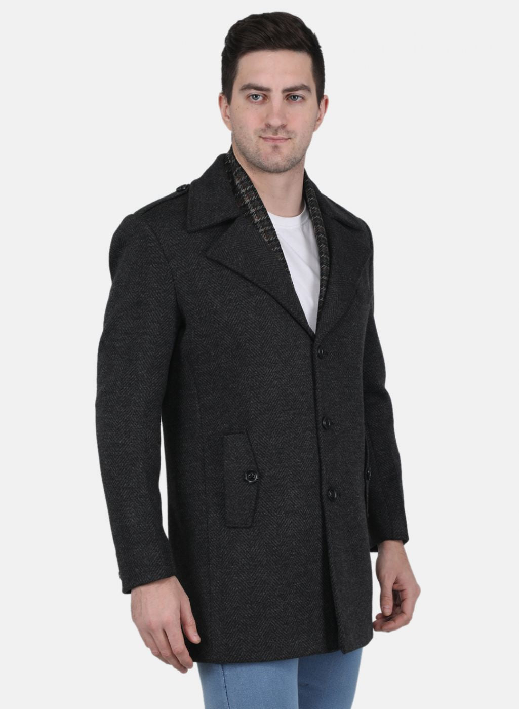 Men Grey Solid Coat
