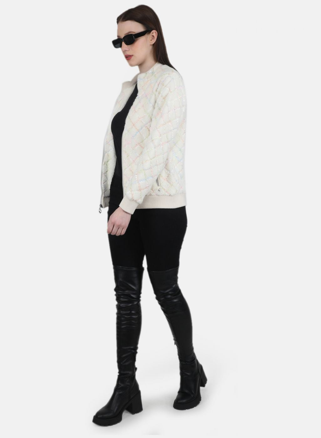 Women Off White Solid Jacket