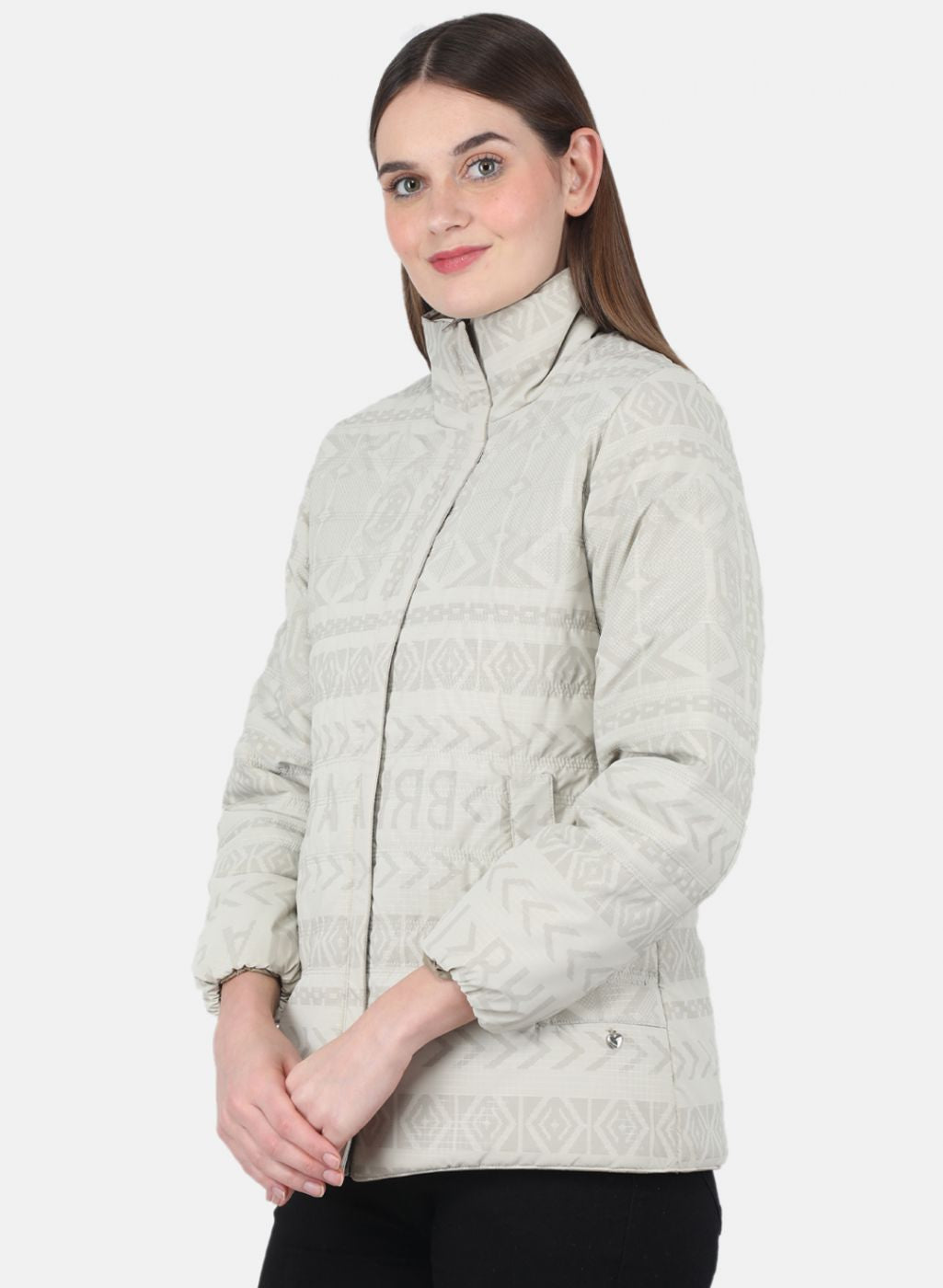 Women Beige Printed Jacket
