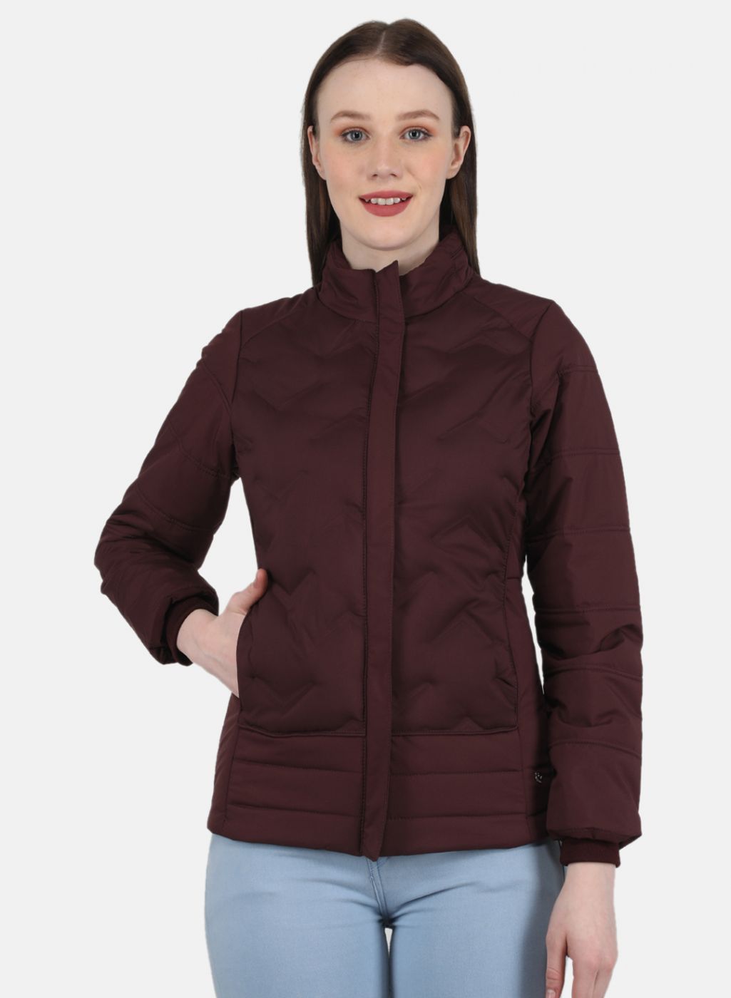 Women Maroon Solid Jacket