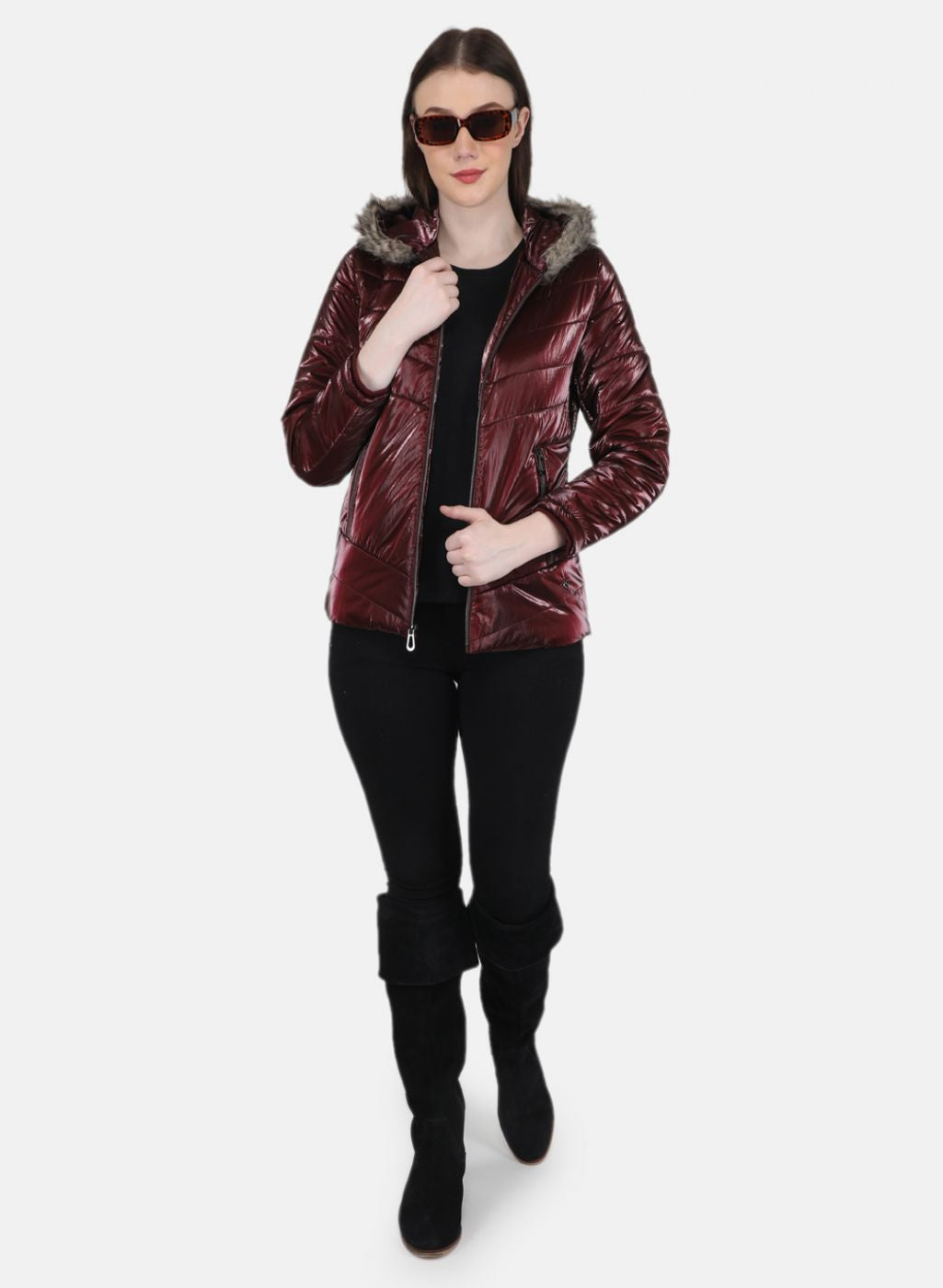 Women Maroon Solid Jacket