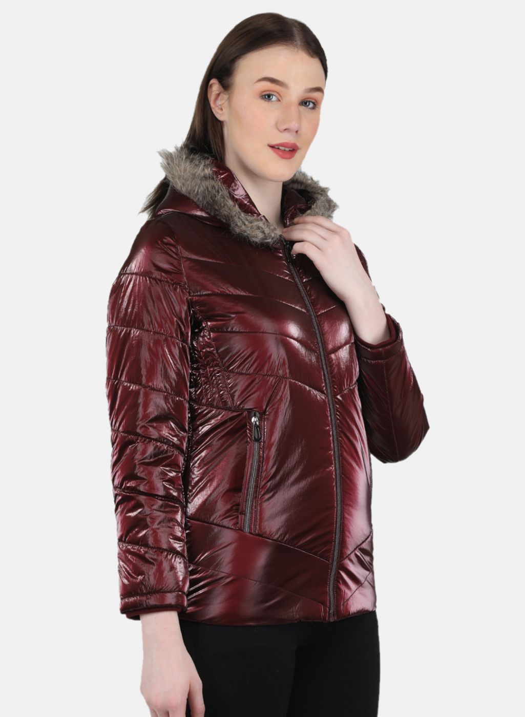 Women Maroon Solid Jacket