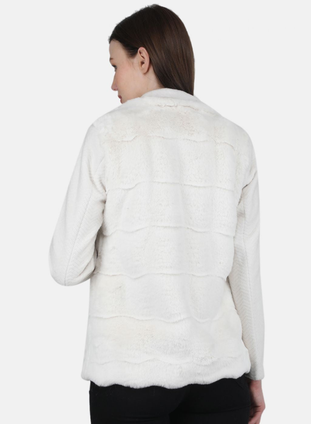 Women Off White Solid Coat