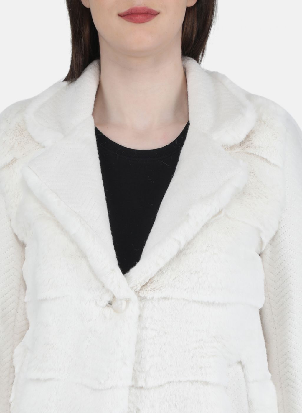 Women Off White Solid Coat