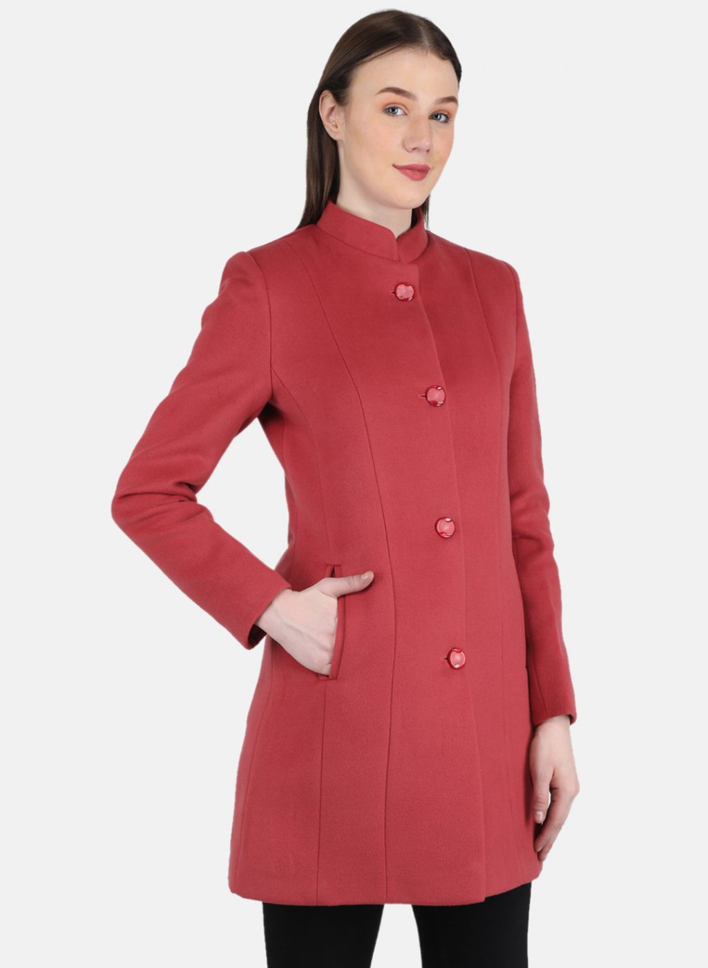 Women Pink Solid Coat