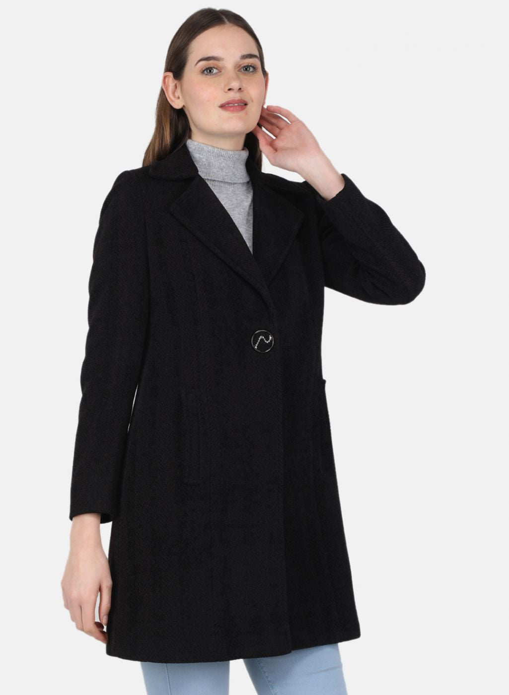 Women Black Solid Coat