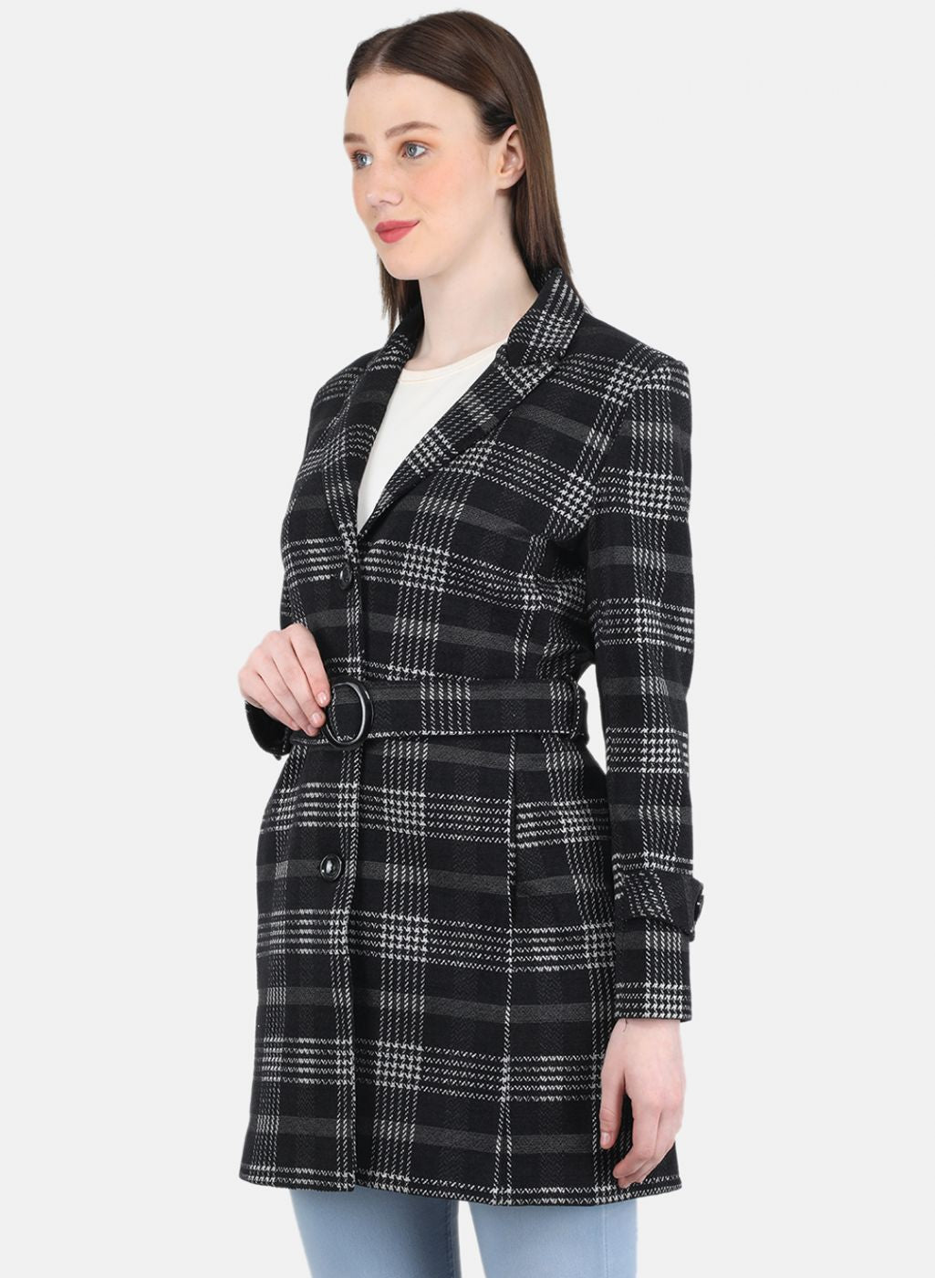 Women Black Check Coat
