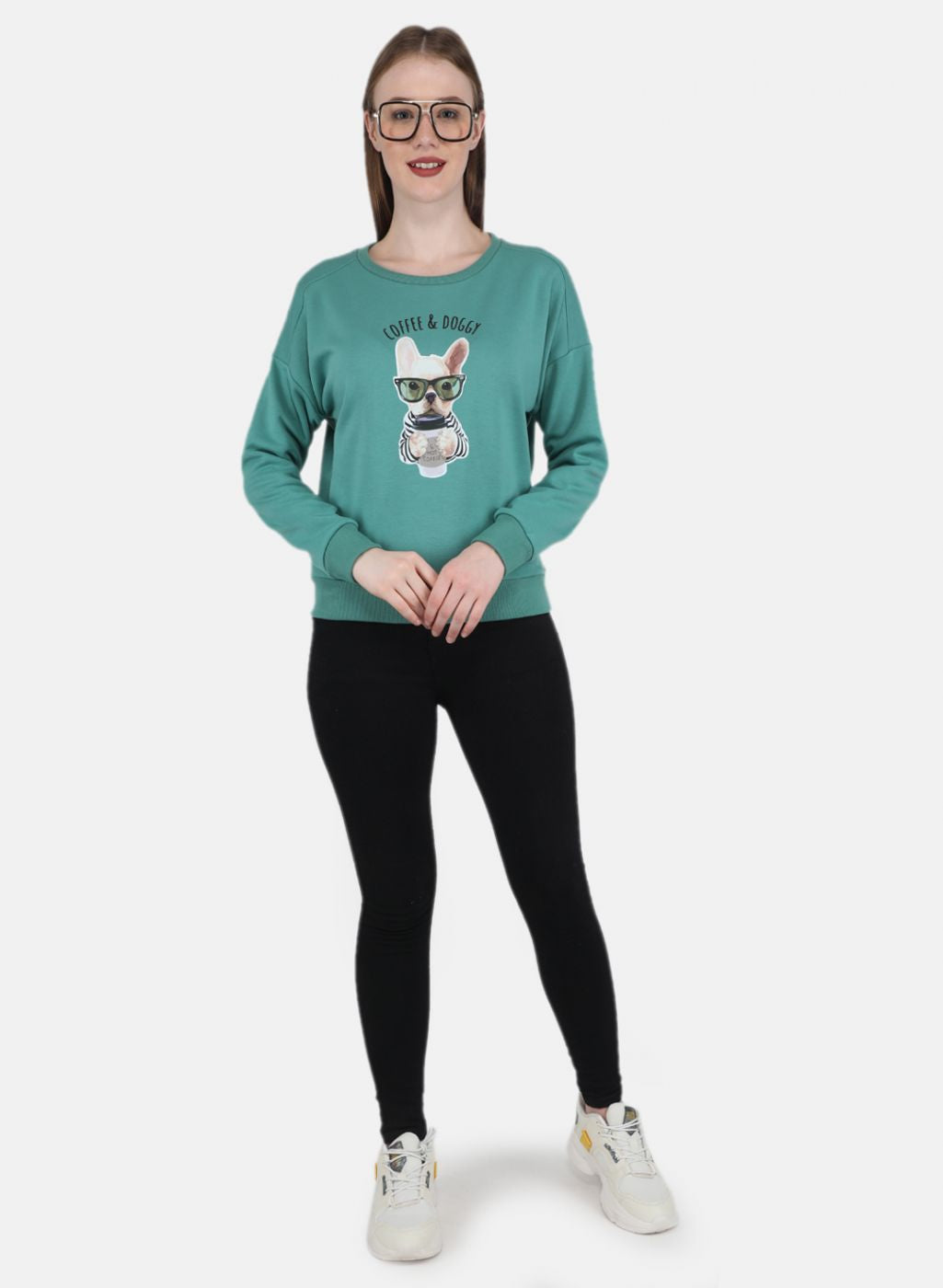 Women Green Printed Sweatshirt