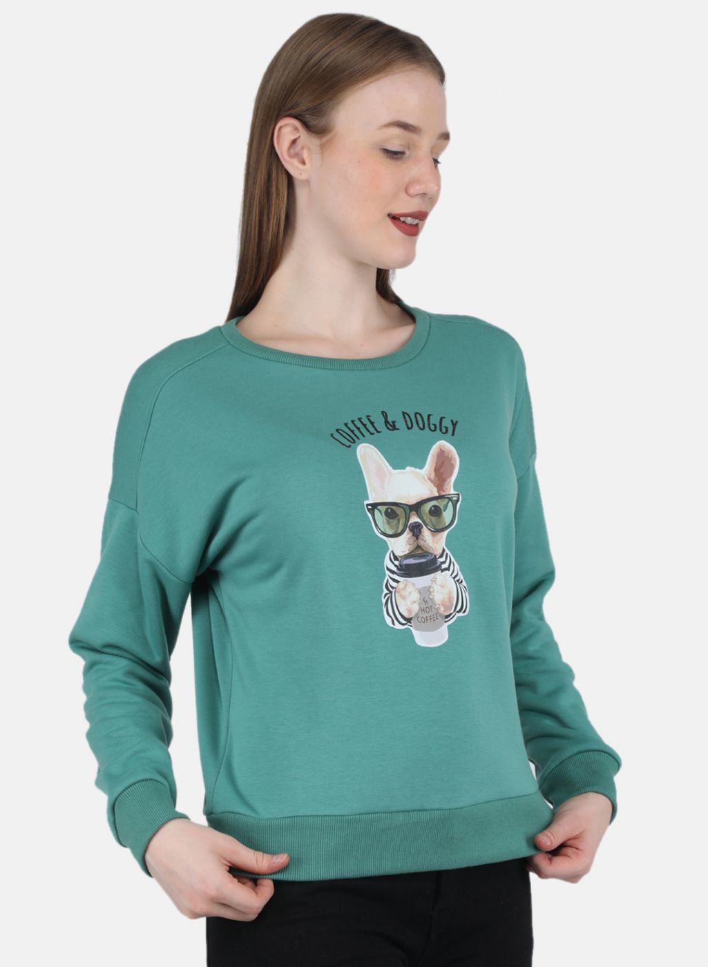 Women Green Printed Sweatshirt