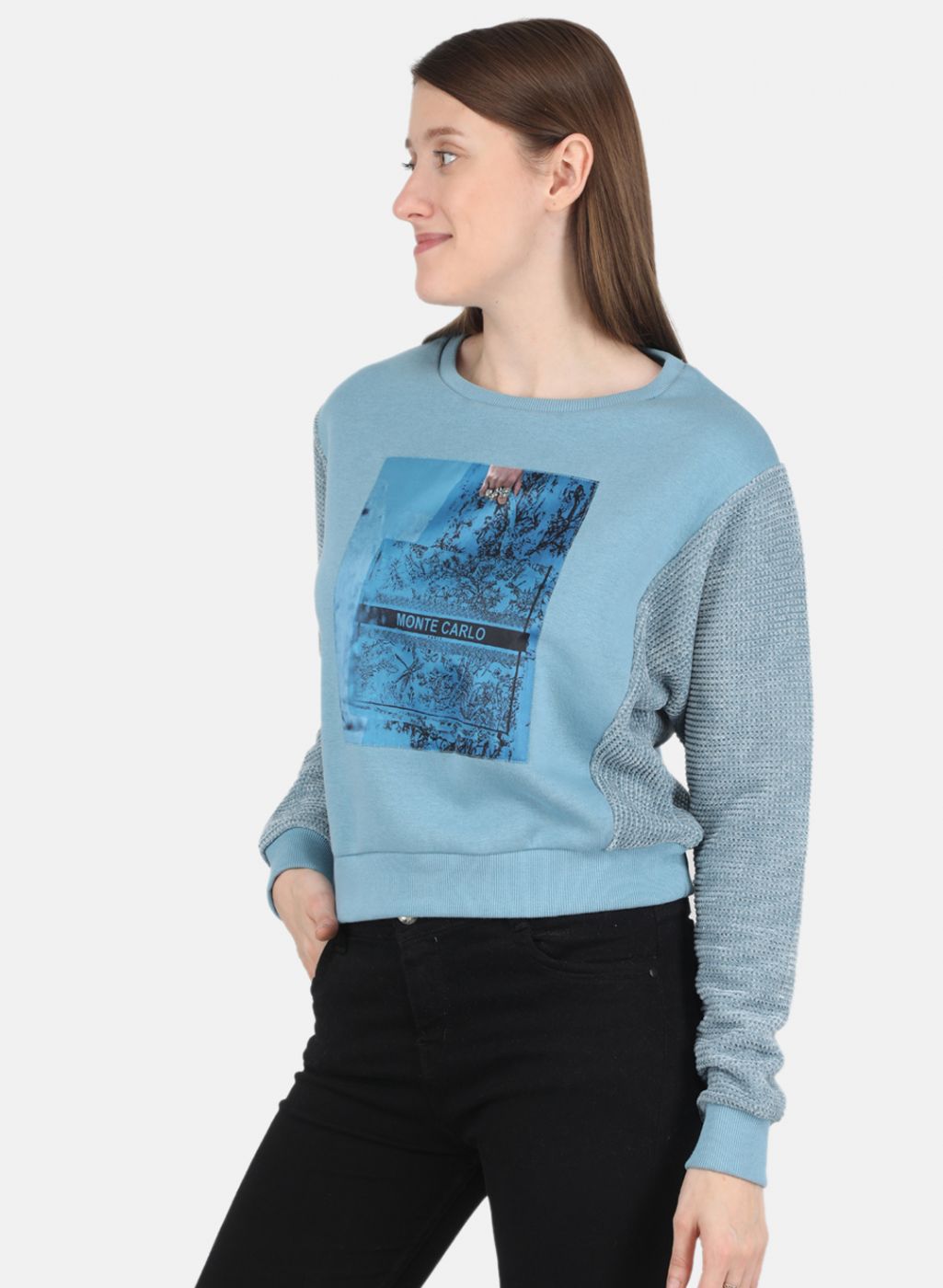 Women Blue Printed Sweatshirt