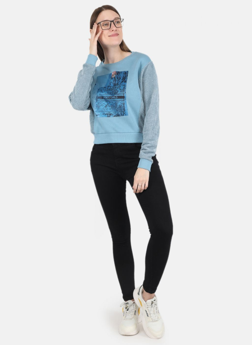 Women Blue Printed Sweatshirt