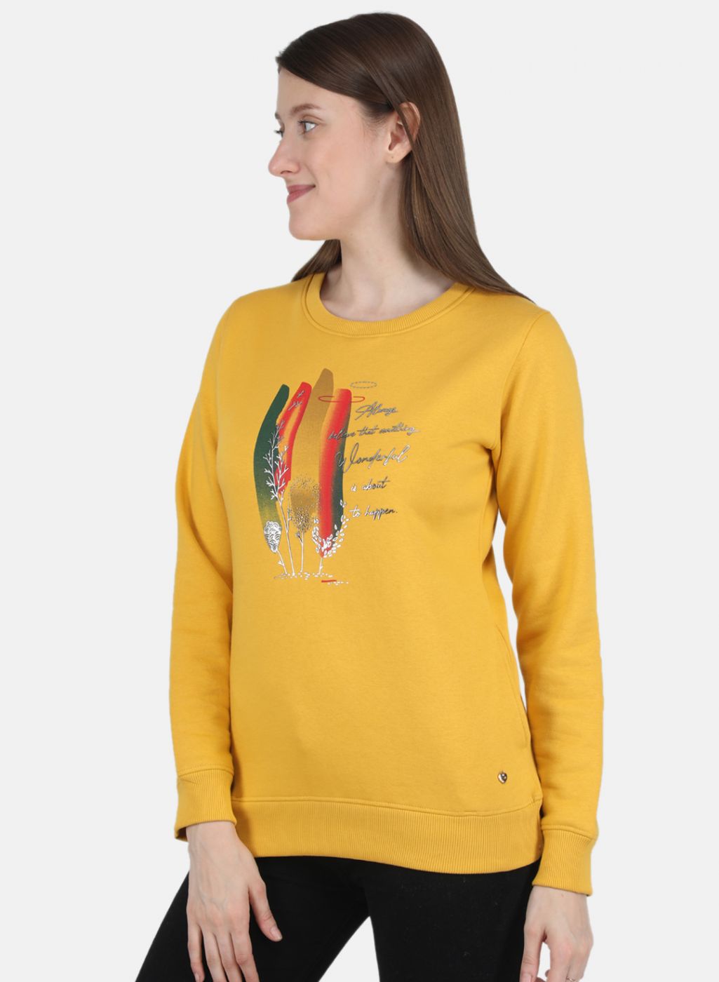 Women Mustard Printed Sweatshirt