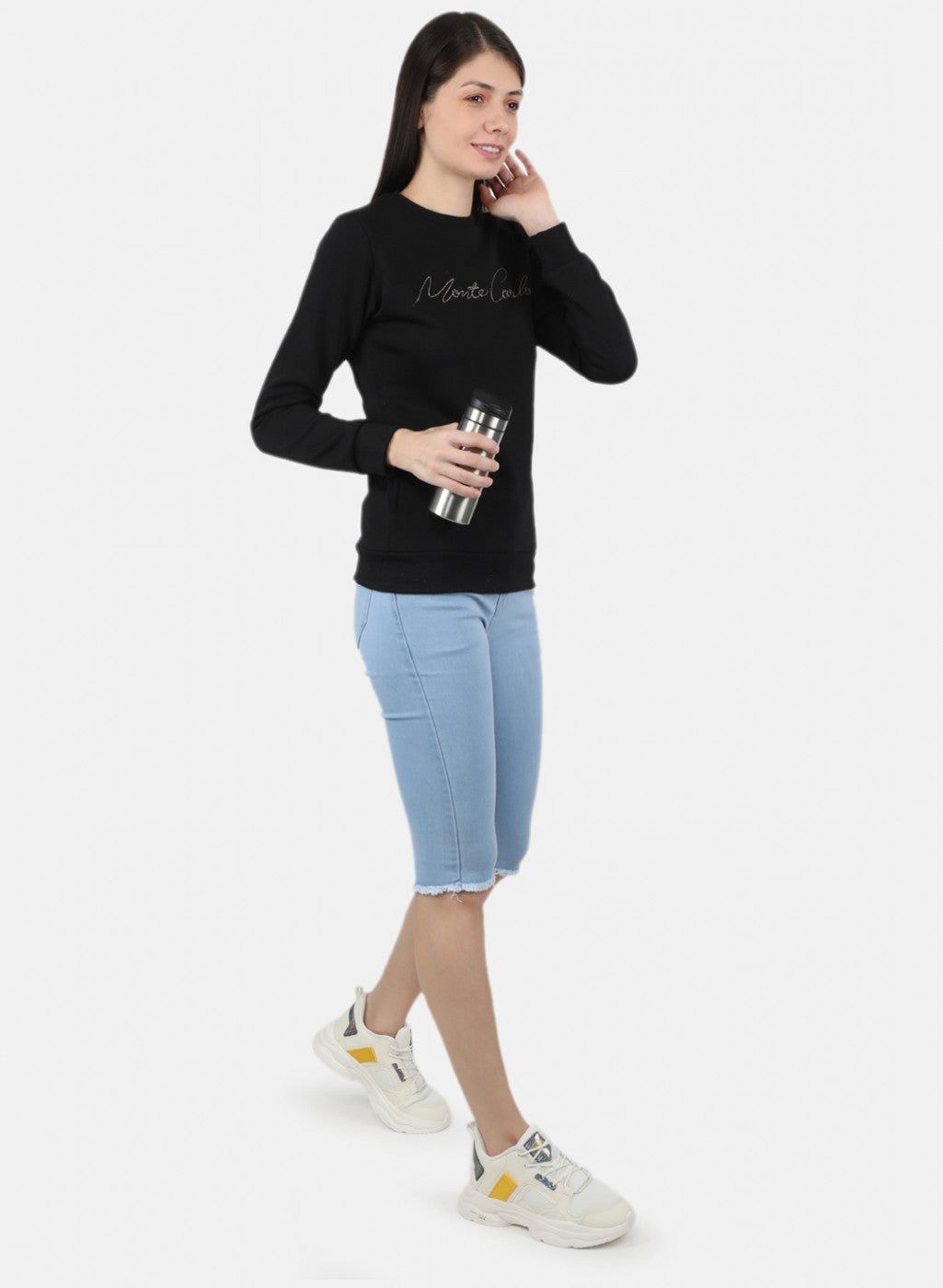 Women Blue Embroidered Sweatshirt