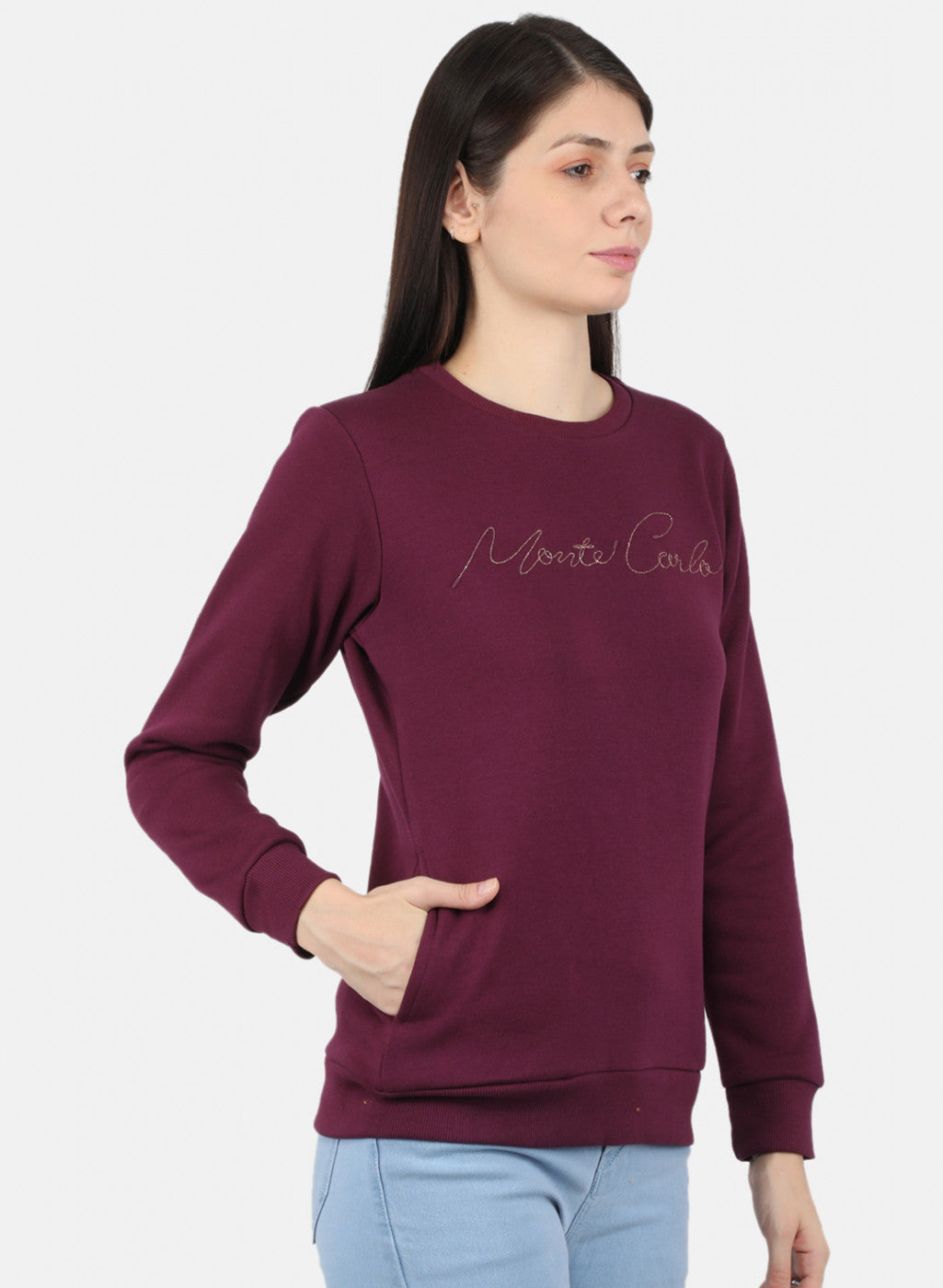 Women Burgundy Embroidered Sweatshirt