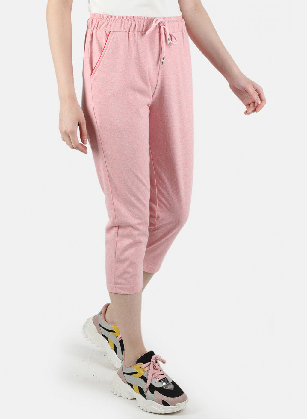 Women Peach Plain Capri