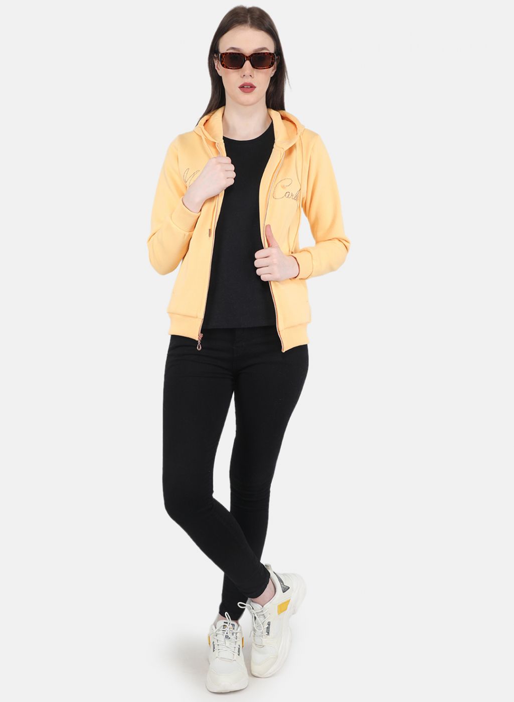 Women Yellow Embroidered Sweatshirt