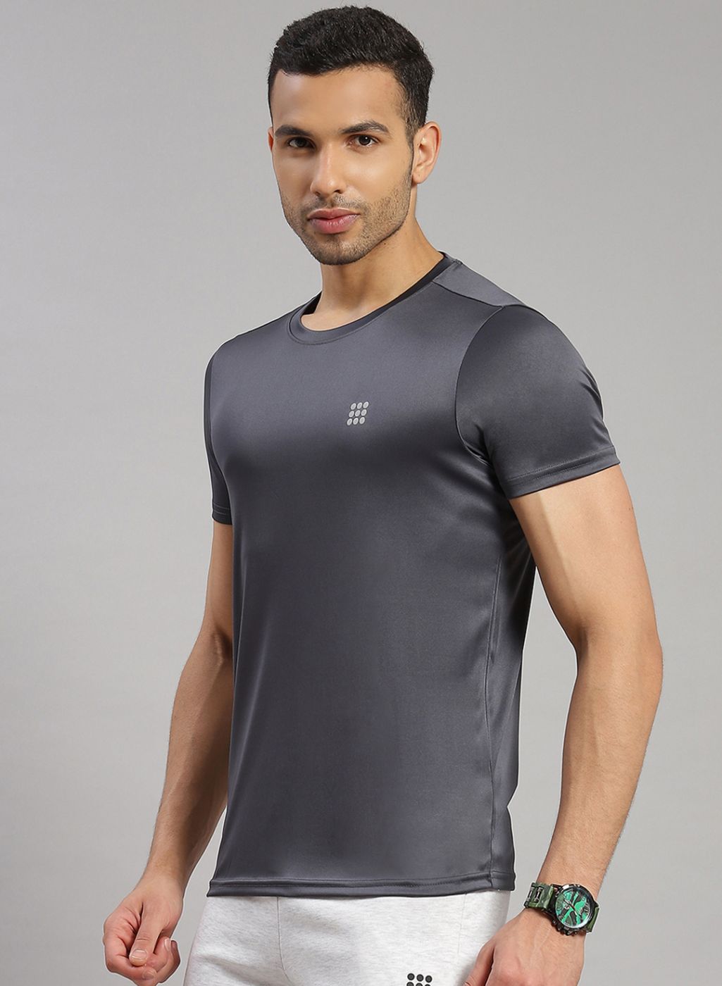 Rock.it Men Grey Solid T-Shirt