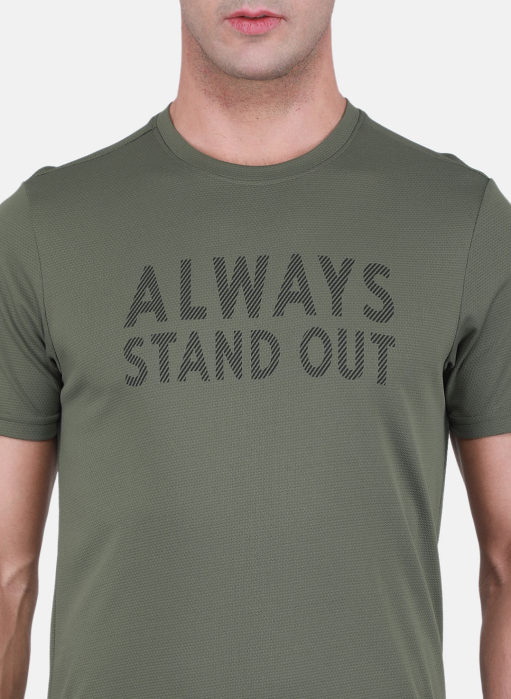 Rock-it Men Olive Self Design T-Shirt
