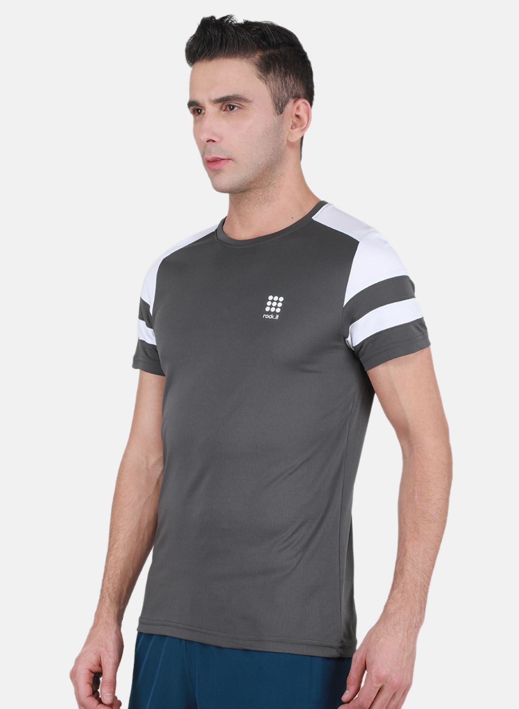Rock-it Men Grey Self Design T-Shirt