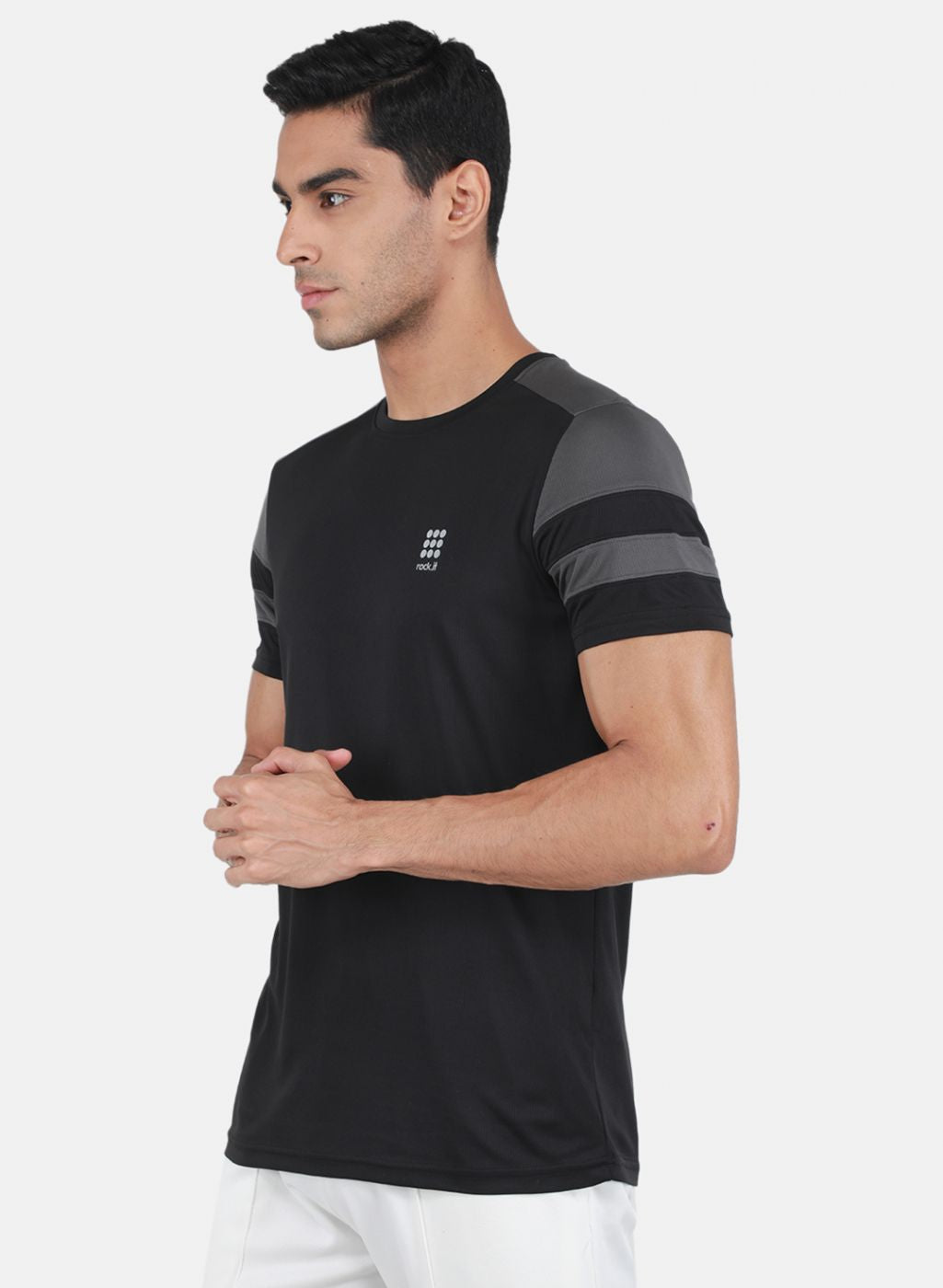 Rock-it Men Black Self Design T-Shirt